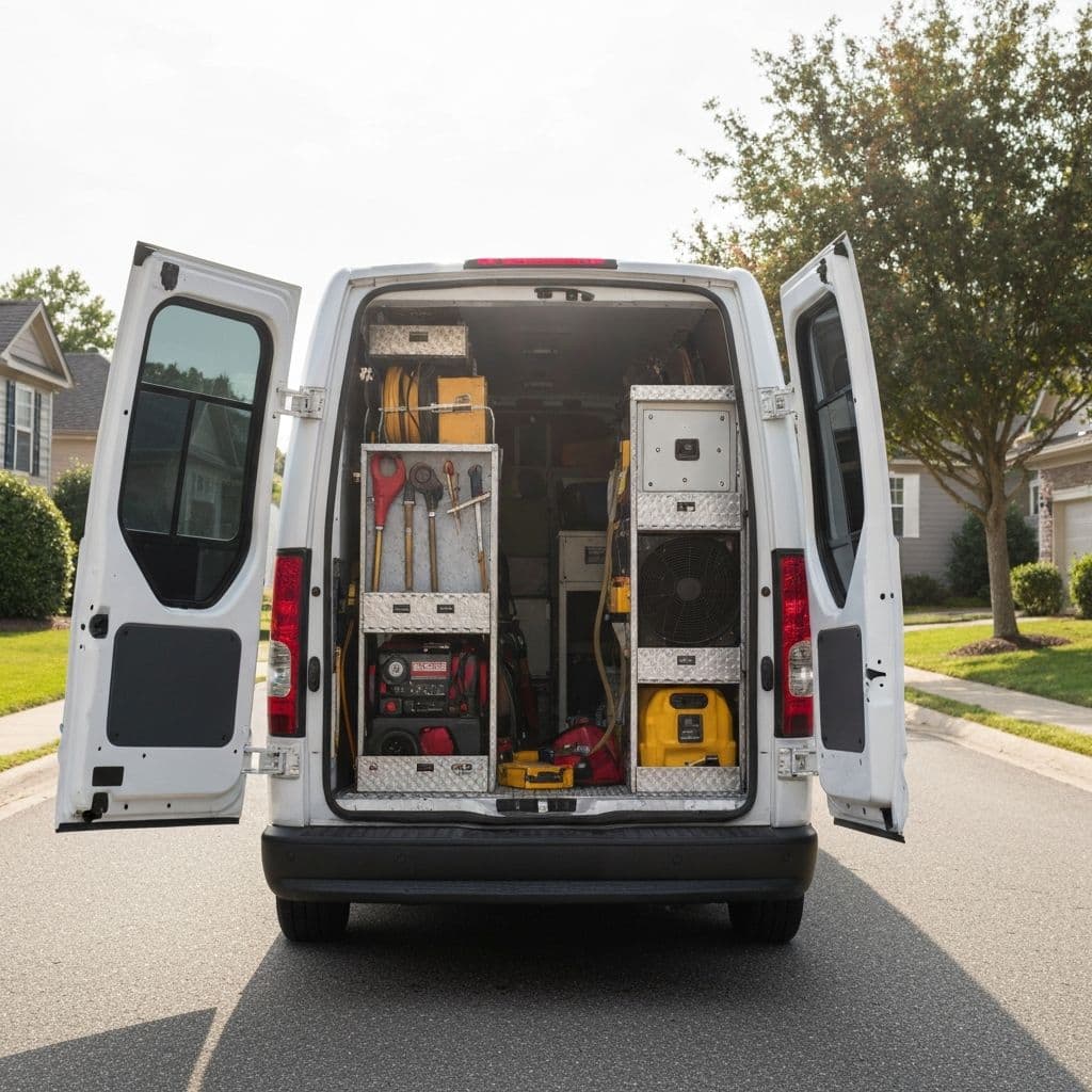 Pinnacle HVAC service van fully stocked with professional equipment for heating cooling and plumbing service calls